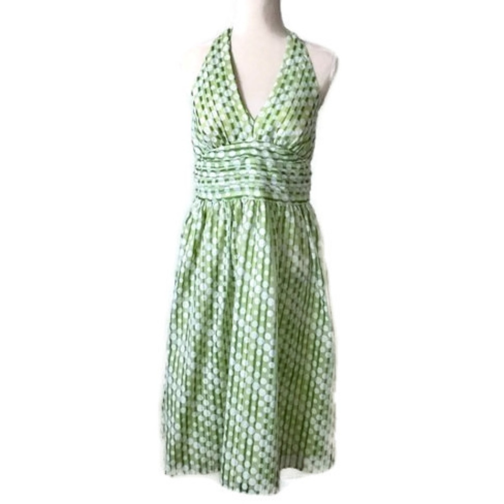 Robbie B Green/White Polka Dot Halter Dress - Picture 1 of 4